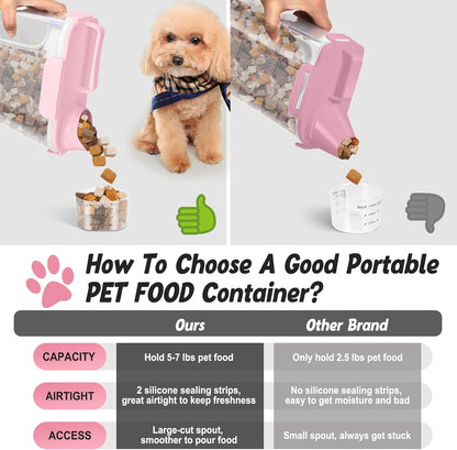 Dog Cat Food Storage Container, Pet Food Pourable Container Airtight with Large Spout & Cup, BPA-Free Plastic Food Dispenser for Pet Food, Bird Seed, Rice, Flour (Pink, 5L)