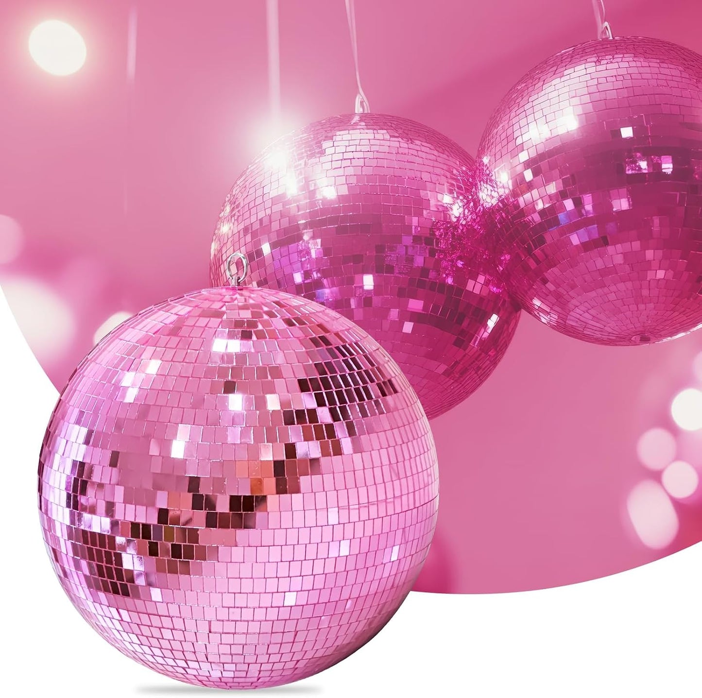 16 Inch Mirror Disco Ball lamp, Pink 16" Disco Ball Decor Hanging Disco Ball for Party Wedding Holiday Home Decoration, Replacement Mirror x 20pcs (Pink, 16inch)