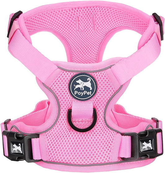 PoyPet Reflective Soft Breathable Mesh Dog Harness No Choke Double Padded Vest Adjustable(Light Pink,S)