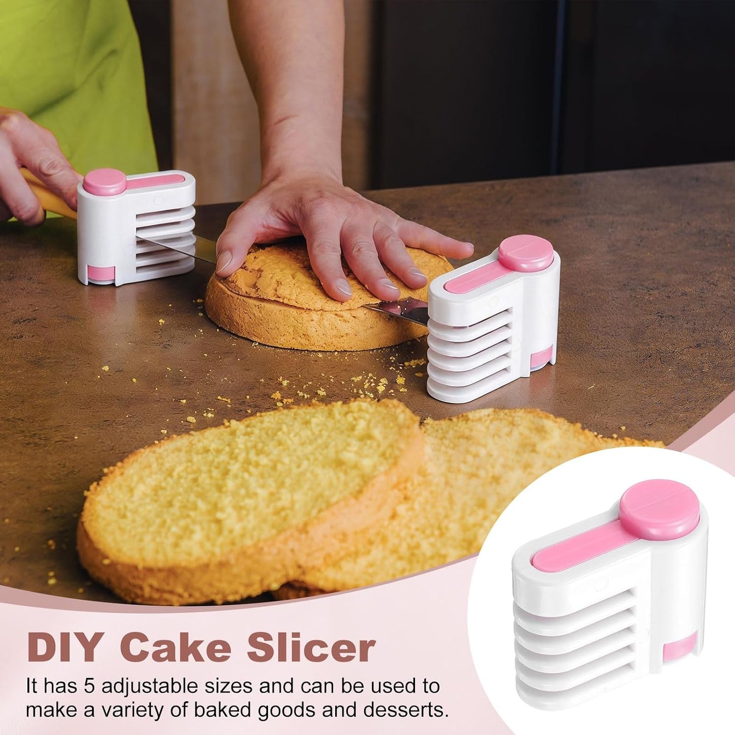 uxcell 2 Pcs Cake Leveler Slicer, DIY Cake Slicer, 5 Layers Bread Leveler Cutter Kitchen Fixing Tools for Bread Toast Desserts Pastry DIY Baking, Pink