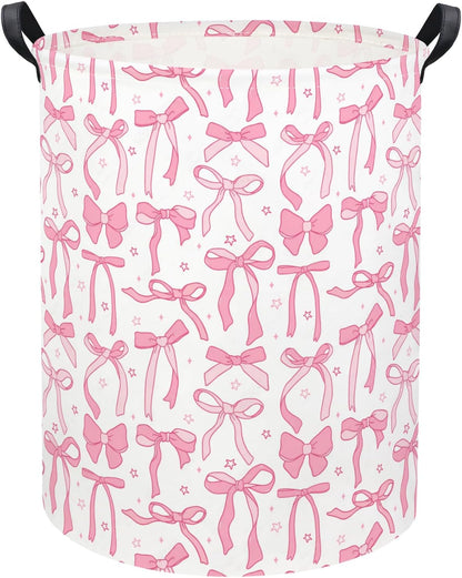 Baby Laundry Basket Kids Hamper Toy Storage Bin for Boys Room Decor Baby Nursery Hamper Gift Baskets for Bedroom Bathroom(Pink Bowknot)
