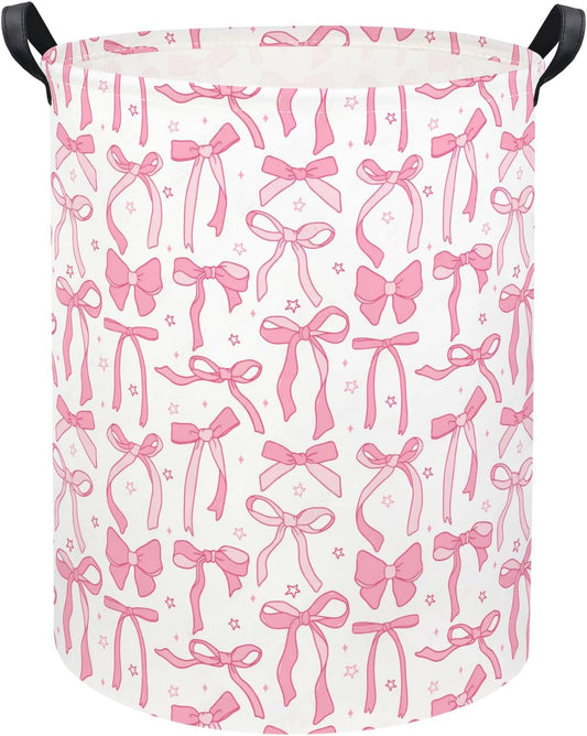 Baby Laundry Basket Kids Hamper Toy Storage Bin for Boys Room Decor Baby Nursery Hamper Gift Baskets for Bedroom Bathroom(Pink Bowknot)