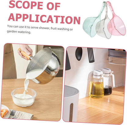 VICASKY 3pcs Water Ladle for Home Kitchen and Bath Thickened Transparent Scoops with Long Handle Multi Purpose Watering Bathing and Cooking Scoop in Pink Light Green and Brown
