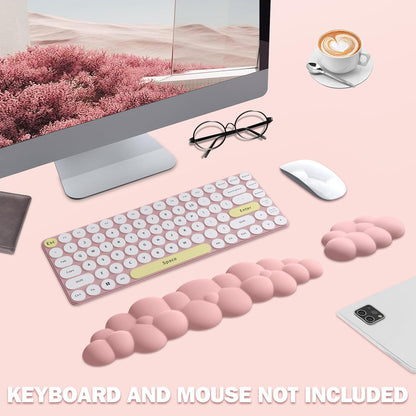 Cloud Keyboard Wrist Rest Mouse Pad Set, PU Leather Memory Foam Wrist Cushion Support, Mouse Wrist Pad, Non-Slip Wrist Support for Home, Office, Light Pink Cloud