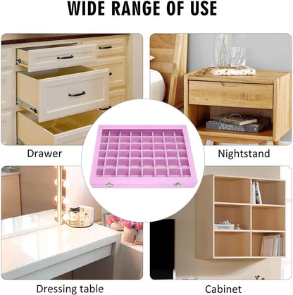 Siveit Velvet Jewelry Tray 48 Grid Jewelry Display Tray Organizer Box with Transparent Lid Rings Earrings Necklaces Pendants Display Box Suitable for Women and Girls (Pink)