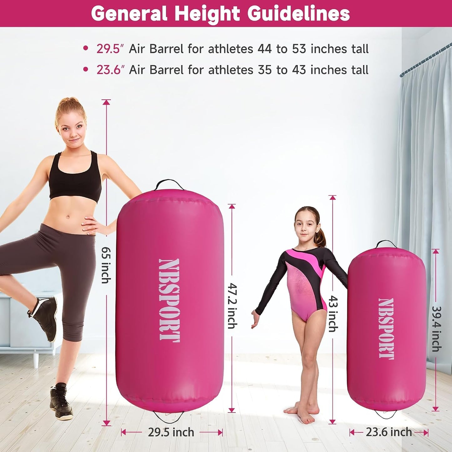 Air Barrel - Air Roller Gymnastics Barrel for Back Handspring Trainer, Air Tumble Mat with Pump for Gym Training/Yoga Balance Exercise/Cheerleading/Home and Outdoor Use