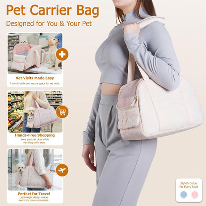 Dog Carrier Tote Bag for Small Cats Dogs, Foldable Soft-Sided Lightweight Pet Travel Carrier, Fits Pets up to 15 lbs (Pink)