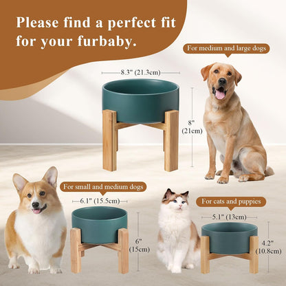 Elevated Ceramic Cat Bowl - Cat Food Bowl with Bamboo Stand - Raised Dog Dish for Puppies - Anti Vomiting, Stress Free - 13.5 oz / 400 ml - Pink