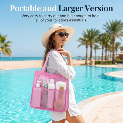 Small Shower Caddy, Portable Pink Mesh Shower Bag, Bathroom Showers Caddy for Gym, Travel, Toiletry, Camp, Swimming (11.8x10x3.5in)