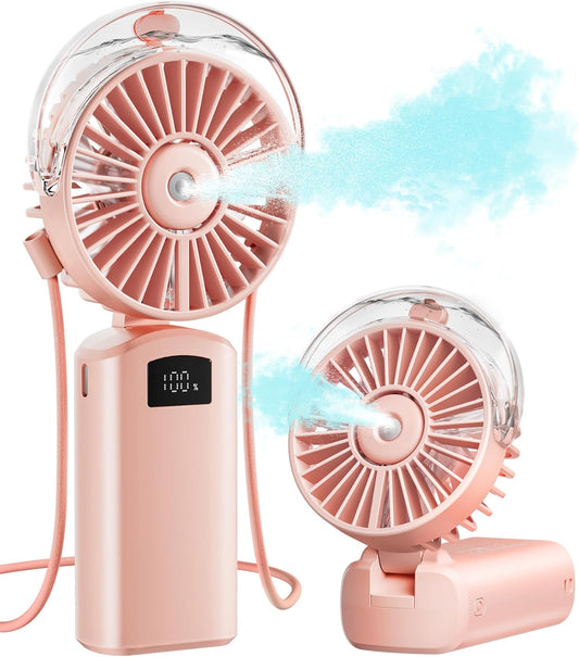 Gaiatop Portable Misting Fan, 180° Foldable Handheld, 3 Speeds USB Rechargeable, Spray Water Mist with LED Digital Display, Personal Cooling Mini Hand Fans for Travel, Hiking, Concert, Outdoor (Pink)