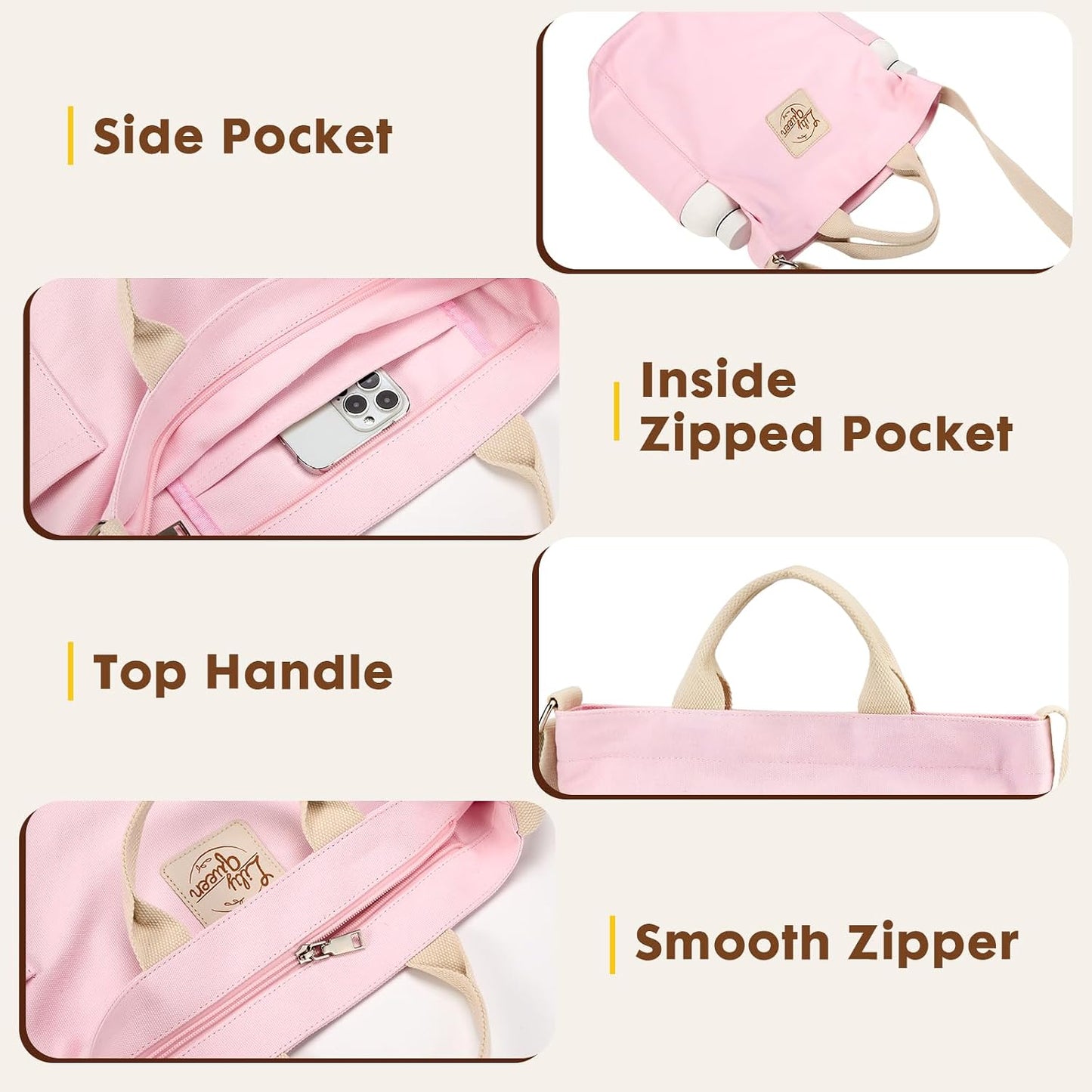 Lily queen Women Canvas Tote Handbags Casual Shoulder Work Bag Crossbody