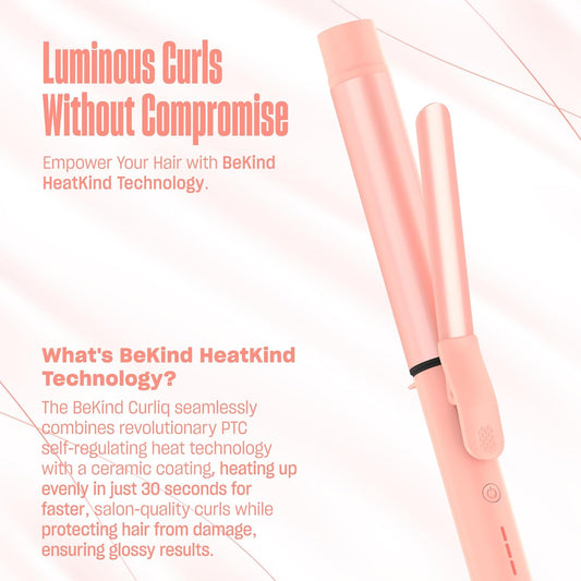 Curliq PTC Ceramic 1.25 Inch Curling Iron by BeKind, Extra Long Barrel 1 1/4 Inch Curling Wand for Long Hair Up to 430F°, Dual Voltage Hair Curler for Women, Hair Styling Tools