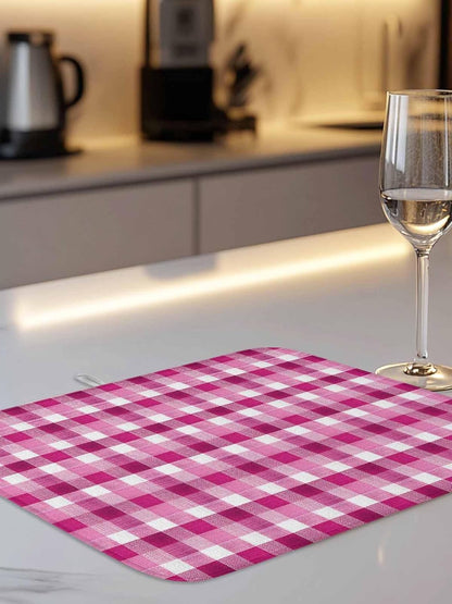 Pink White Check Dish Drying Mat 18x24 inch Modern Pink Theme Simple Super Absorbent Microfiber Dish Drying Pad for Kitchen Countertops Sink Dish Drainer Racks Coffee Bar Mats 2 Pack