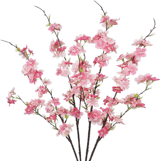 4 Pcs Cherry Blossom Branches Fake Flowers for Spring Summer Indoor Home Decor 32" Pink Faux Artificial Cherry Flowers Long Stems for Vase Wedding Office Party Table Centerpieces Bedroom Decor