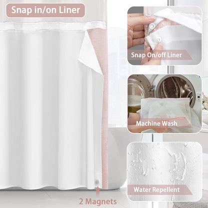 No Hook Shower Curtain and Liner Set,Blush Pink Hotel Waffle Shower Curtain with Liner 75" L x 72" W