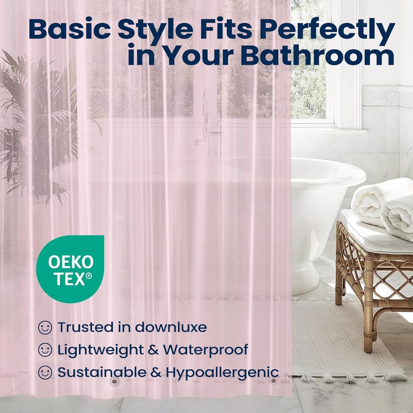 downluxe Shower Curtain Liner, PEVA Plastic Shower Liner with 3 Magnets, 72" x 72" Waterproof Bathroom Curtain, Pink, 1 Pack
