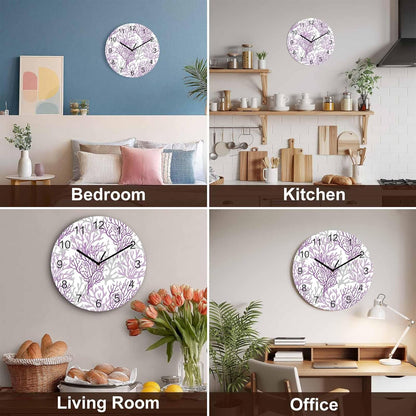 Summer Gradient Pink Purple Ocean Coral Sea Wall Clock Battery Operated Non-Ticking 10" Round Wood Clocks, Kitchen Wall Clock for School Bathroom Living Room Home Office Wall Decor