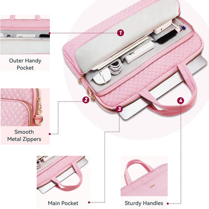 14 Inch Laptop Bag Case for Women Men Compatible with HP Chromebook OmniBook Envy/14 MacBook Pro M5/Dell Pro Inspiron XPS/Lenovo Yoga, Messenger Carrying Briefcase Computer Bag Case, Pink