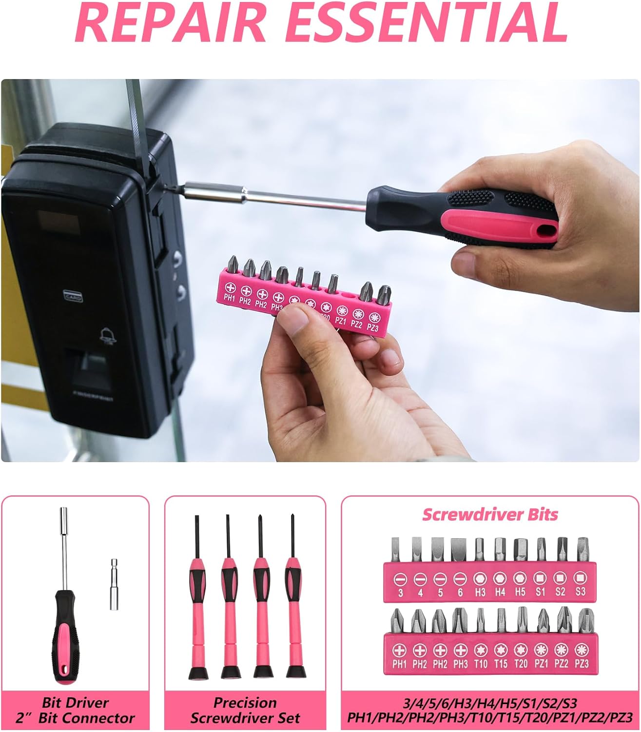 40-Piece Pink Tool Set for Girls, Ladies and Women, General Household 40 PCS Hand Tool Kit with Plastic Toolbox, Essential Tools for Home, Garage, Office and College Dormitory Use