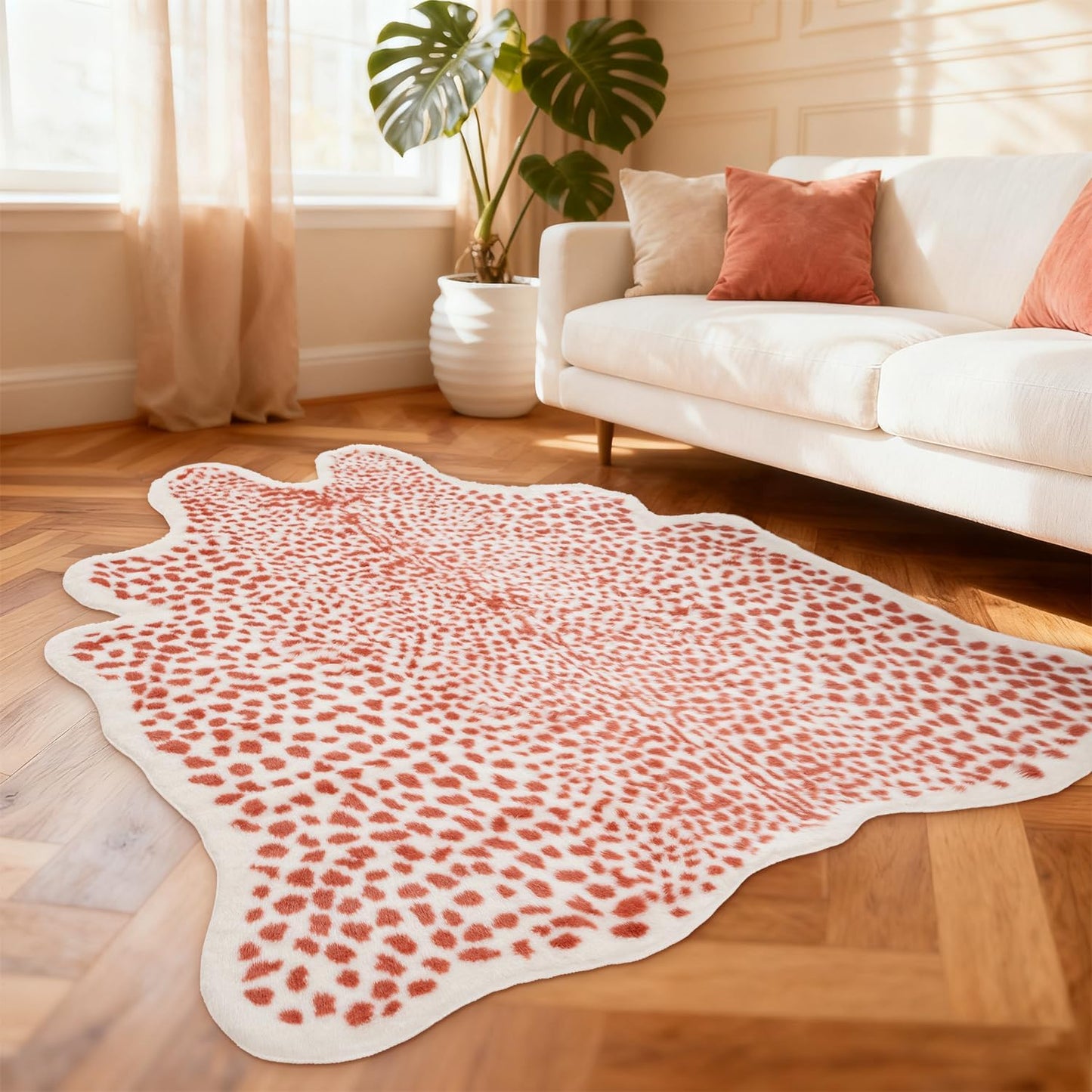 Leopard Rug, Pink Cheetah Print Rug 5.2x6.8ft Faux Cowhide Animal Fur Skin Printed Hide Cheetah Area Rugs Carpet for Bedroom Livingroom Home