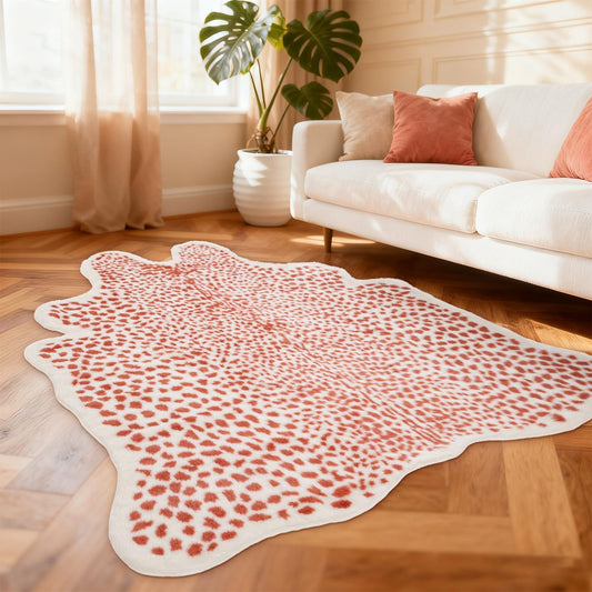 Leopard Rug, Pink Cheetah Print Rug 5.2x6.8ft Faux Cowhide Animal Fur Skin Printed Hide Cheetah Area Rugs Carpet for Bedroom Livingroom Home