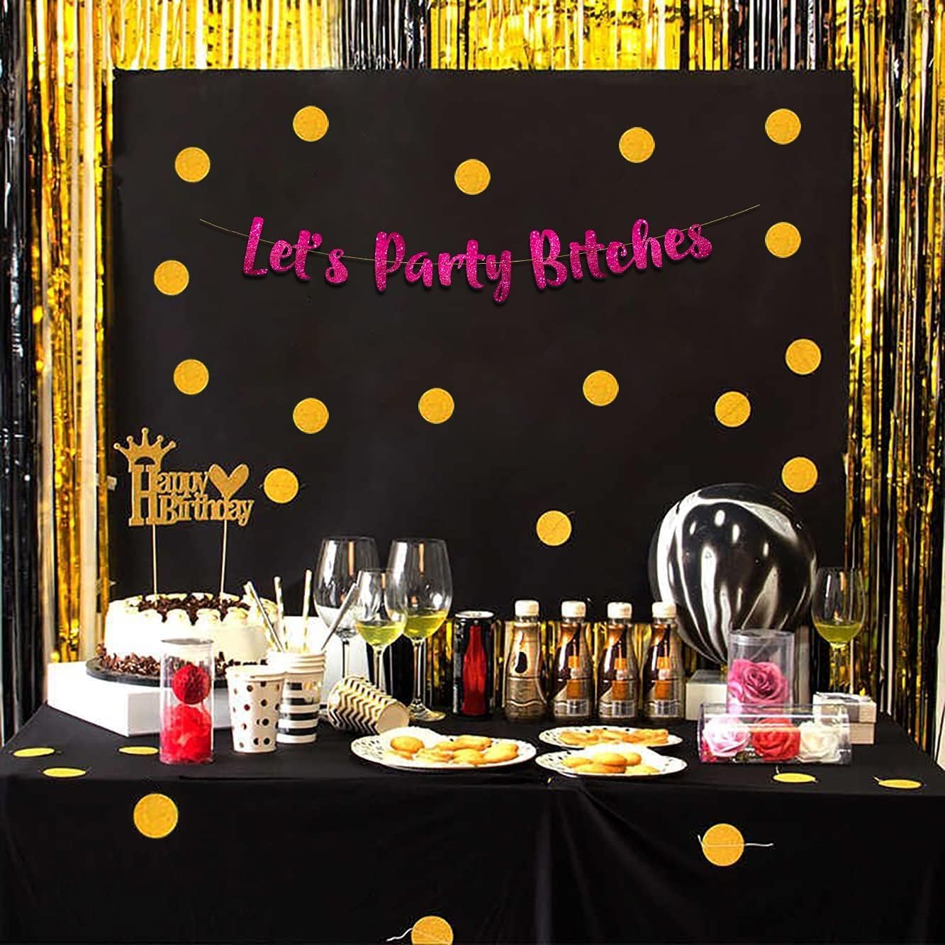 Pre-Strung Let's Party Bitches Pink Glitter Banner - Funny Bachelorette Party Decorations for Her - Party Supplies, Favors and Gifts