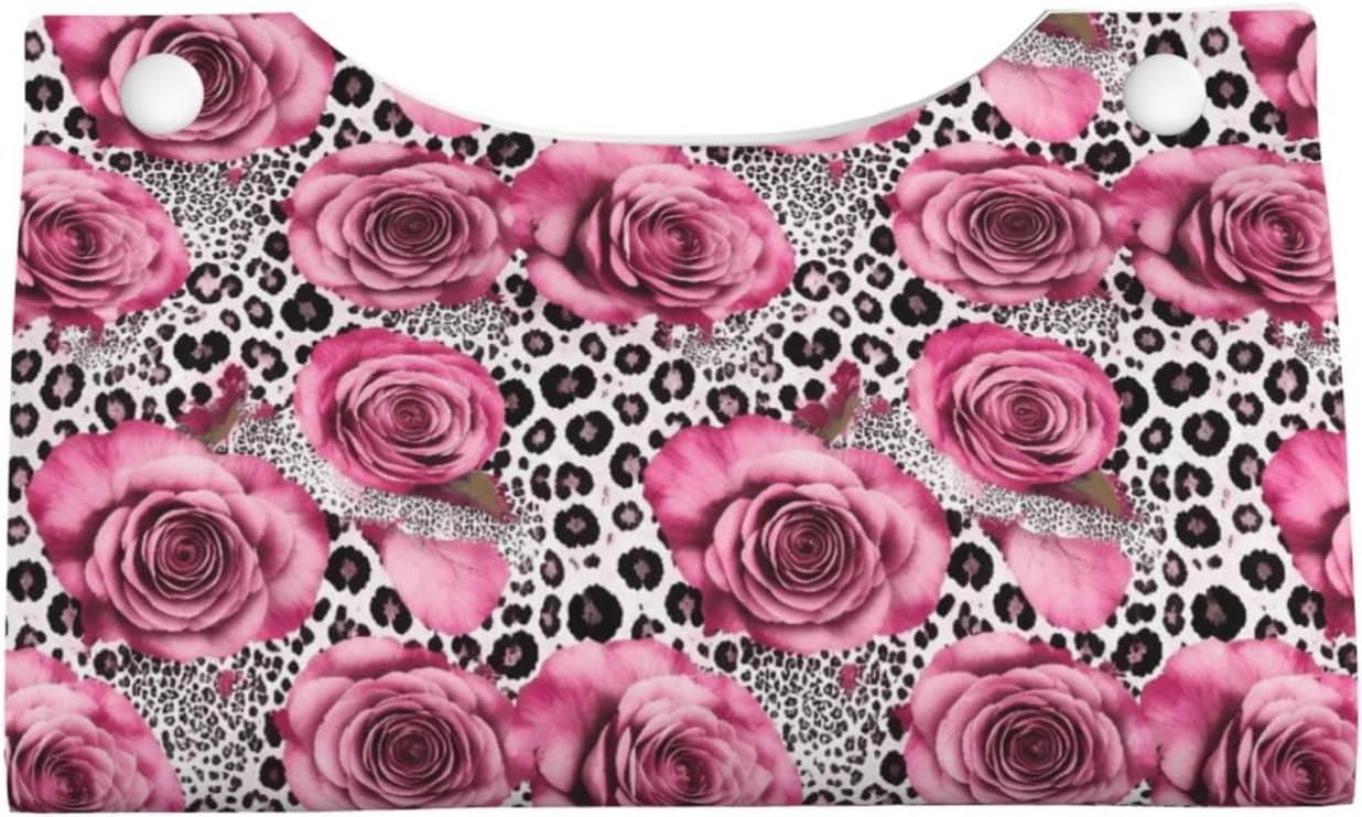Pink Rose Leopard Tissue Box Leather Rectangular Waterproof Organizer Decoration