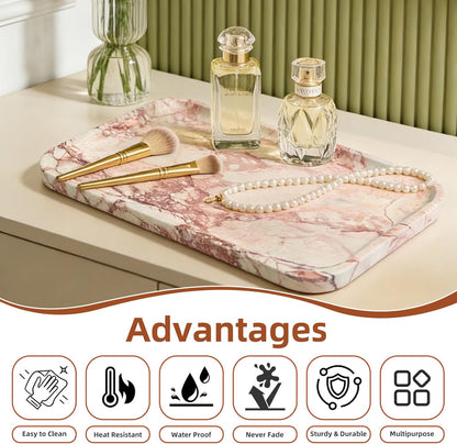 Yew & Tulip 14" x 8.5" Natural Marble Tray for Kitchen, Bathroom, Living Room – Serving/Decorative Vanity Tray for Jewelry, Candles, Decor (Pink)