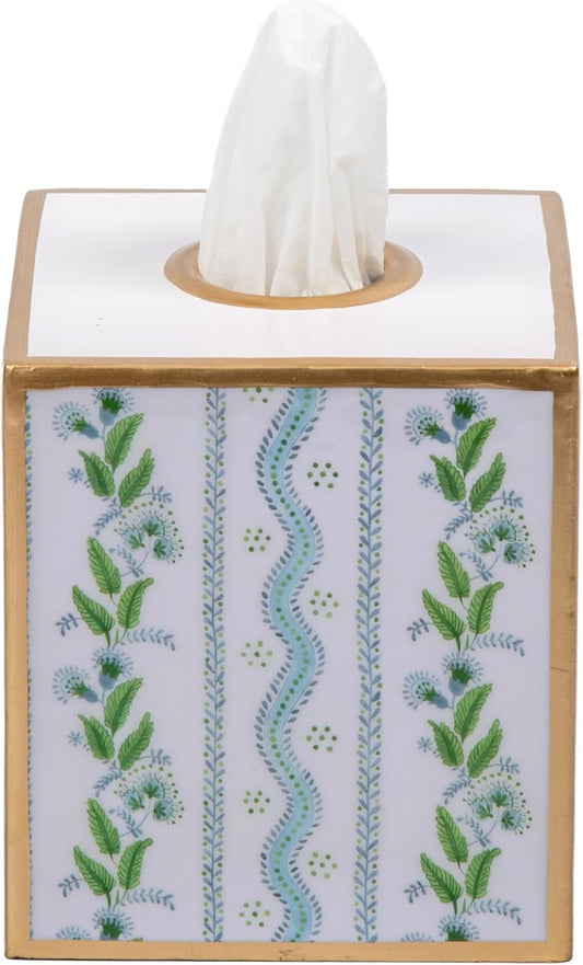 Jaye’s Studio Emma Stripe Blue Tissue Box Cover Green, Multi Color Pink Tissue Holder for Bathroom Accessories Blue, Bedroom, Kitchen, Home Office Decor, Open Bottom Design Fits Standard Cube Tissues