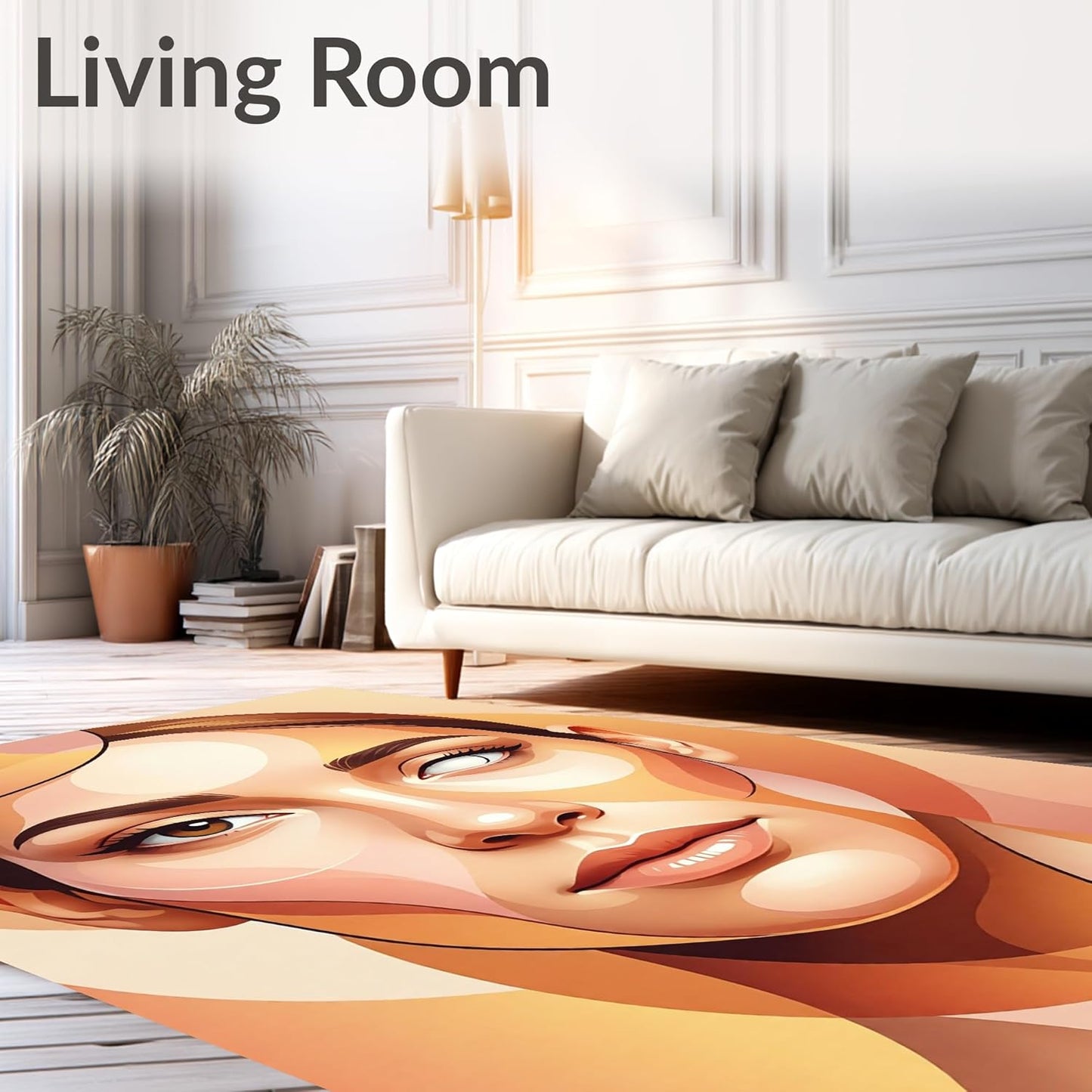 Low Pile Flatwoven Area Rug 4x6, Blushing Peach Abstract Cheeks Modern Interlocking Design with Warm Pastels, Machine Washable, Indoor for Living Room, Bedroom, Non Slip(Beige, 4x6)