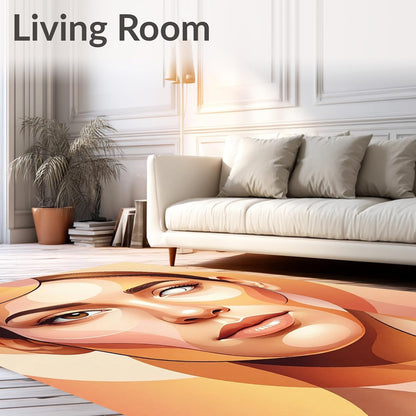 Low Pile Flatwoven Area Rug 4x6, Blushing Peach Abstract Cheeks Modern Interlocking Design with Warm Pastels, Machine Washable, Indoor for Living Room, Bedroom, Non Slip(Beige, 4x6)