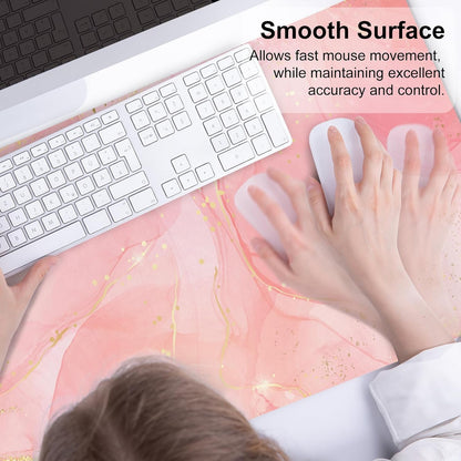 QIYI Large Mouse Pad, Extended Desk Mat for Desktop, PU Leather Waterproof Gaming Mousepad, Computer Desk Accessories Protector Writing Pads for School Office Home 31.5" x 15.7" - Dreamy Pink Marble