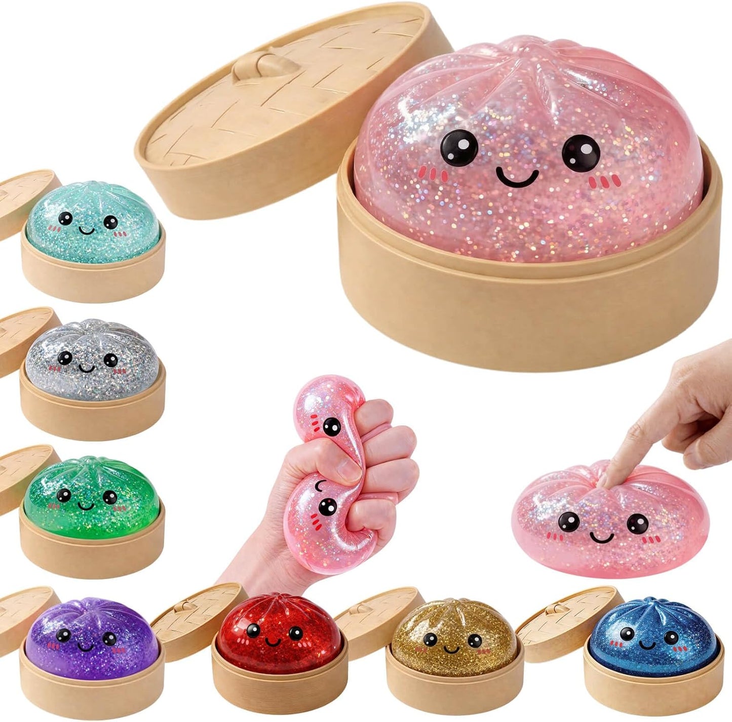 Dumpling Squishy Mystery Box Squeeze Toy, Squishy Fidget Toys for Adults, Stress Relief Sensory Toy (Pink)