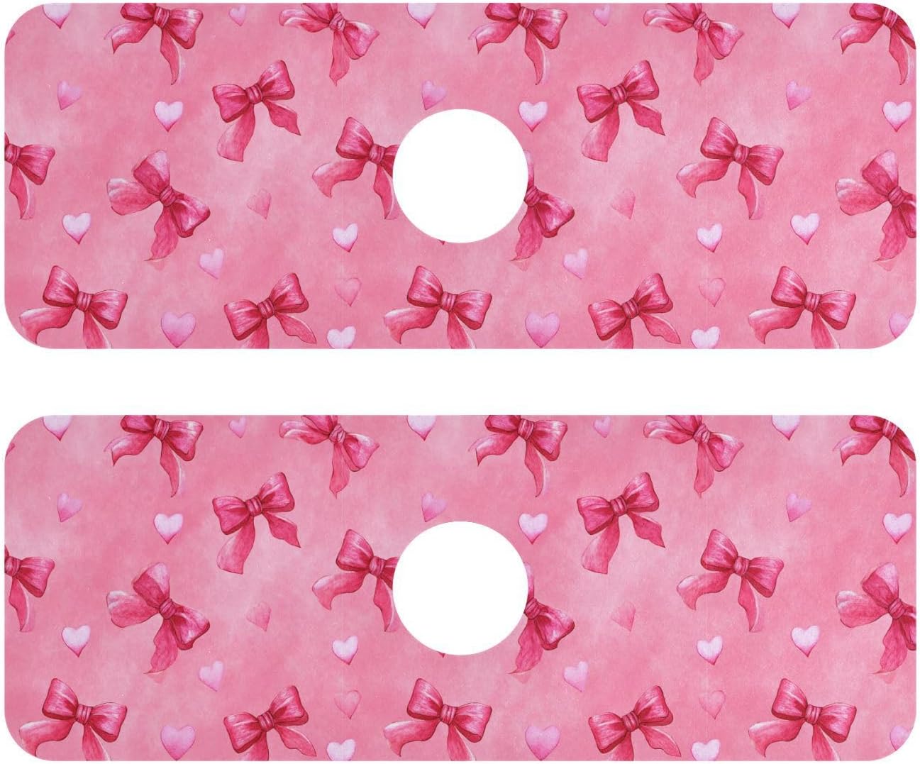 Light Pink Bows Hearts Valentines Faucet Drying mat Silicone Kitchen Faucet Mat Sink Splash Guard Drip Catcher Dish Soap Sponge Holder for Guard Bathroom Farmhouse S