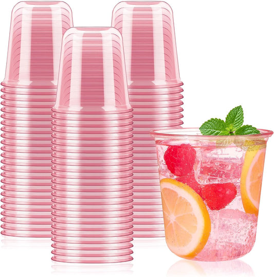 50 Pcs Pink Plastic Cups, 12 Oz Disposable Stemless Wine Glasses Cocktail Pink Party Cups for Meeting, Wedding, Birthday, Valentines Party