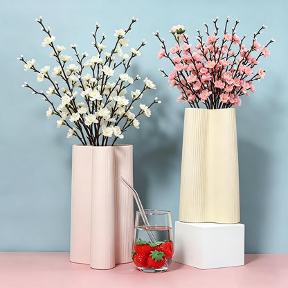 Artificial Cherry Flowers Branches 15PCS Silk Cherry Blossom Tree Stems Faux Cherry Flowers Vase Arrangements for Home Indoor Decoration Vase Table Living Room Bedroom Spring Decor (Pink)