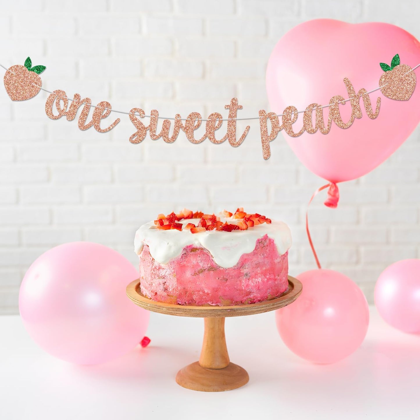 One Sweet Peach Banner, Rose Gold Glitter Peach Themed for 1st Birthday, Baby Shower, Fruit Theme Party Decorations