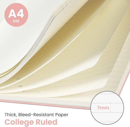 Taja Spiral Lined Notebook, 8.5"x11" Notebooks for Work, Large A4 Journal for Women & Men, College Ruled Journaling Notebook for Writing, Plastic Cover Spiral Journal, Pink