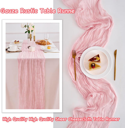 10 Pack Pink Table Runner 21x120 Inch Light Pink Cheesecloth Table Runner 10FT Boho Gauze Table Runners Long Cheese Cloth Table Runner Semi Sheer Runners for Wedding Bridal Baby Shower Party