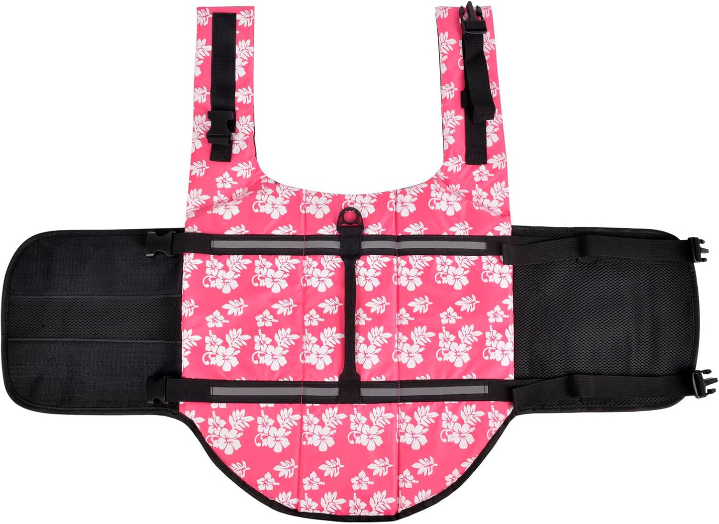 Dog Life Jacket Adjustable Dog Lifevest Swimsuit Safety Vest Apparel Lifesaver Coat for Small Large Cats Puppy Kitty with Handle Reflective for Swimming and Boating Pink Flower M