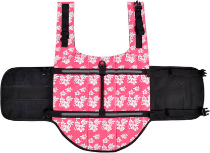 Dog Life Jacket Adjustable Dog Lifevest Swimsuit Safety Vest Apparel Lifesaver Coat for Small Large Cats Puppy Kitty with Handle Reflective for Swimming and Boating Pink Flower M