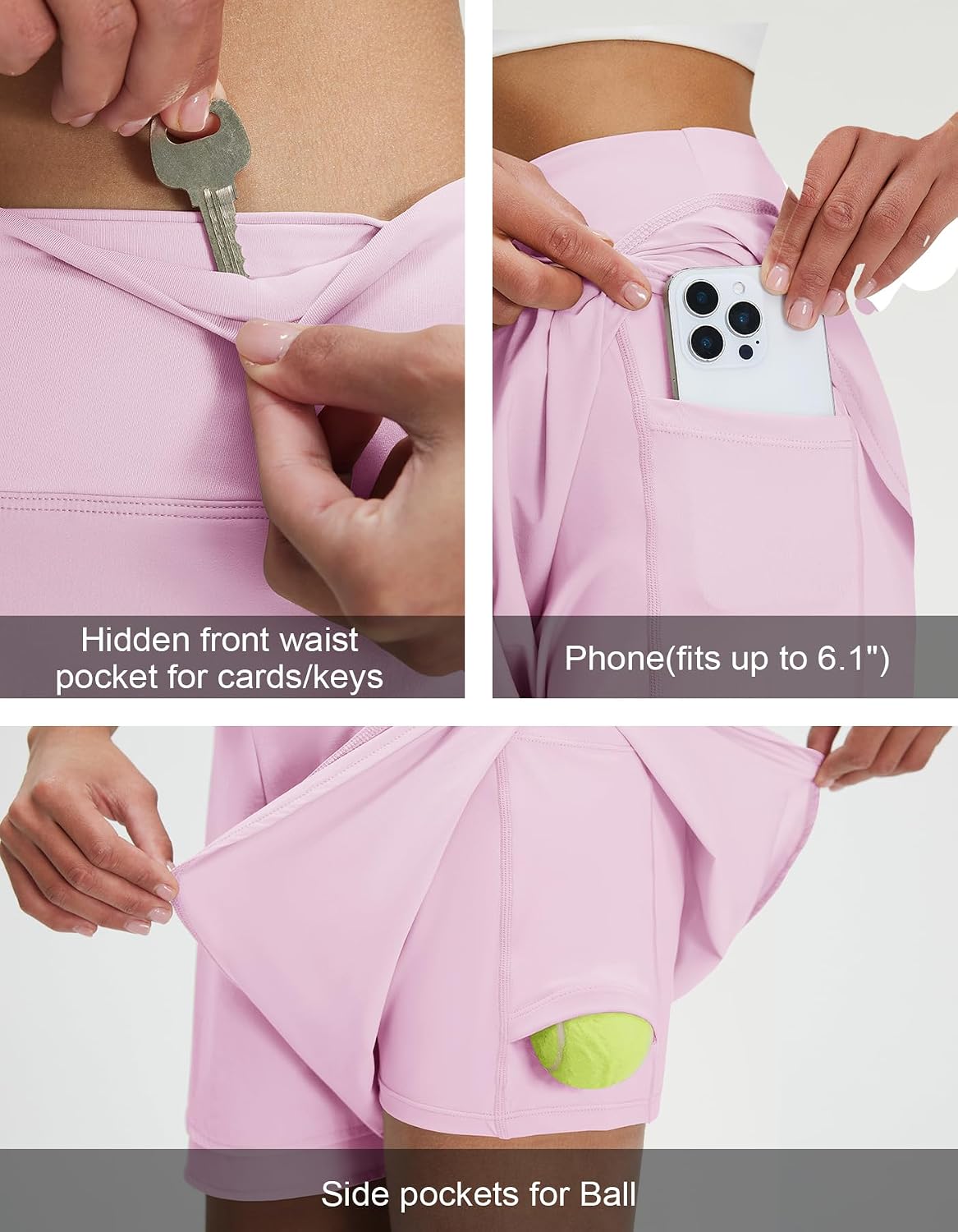 M MAELREG Women's 2 in 1 Golf Shorts 4" Inseam, High Waisted Tennis Running Athletic Spandex Underneath Liner 3 Pockets