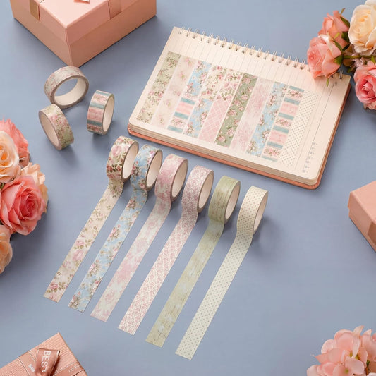 12 Rolls Watercolor Floral Washi Tape Set 15 mm Vintage Flower Decorative Masking Tape for Summer School Arts DIY Craft Scrapbook Journal Supplies Gifts(Vintage Pink,Rose)