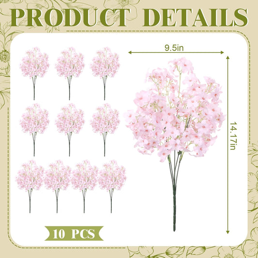 10 Pcs Artificial Cherry Blossoms 14 Inches Fake Silk Pink Sakura Peach Flowers for Vase, Spring Realistic Faux Flowers for Women Gifts, Home Table Decor Wedding Bouquet Centerpieces