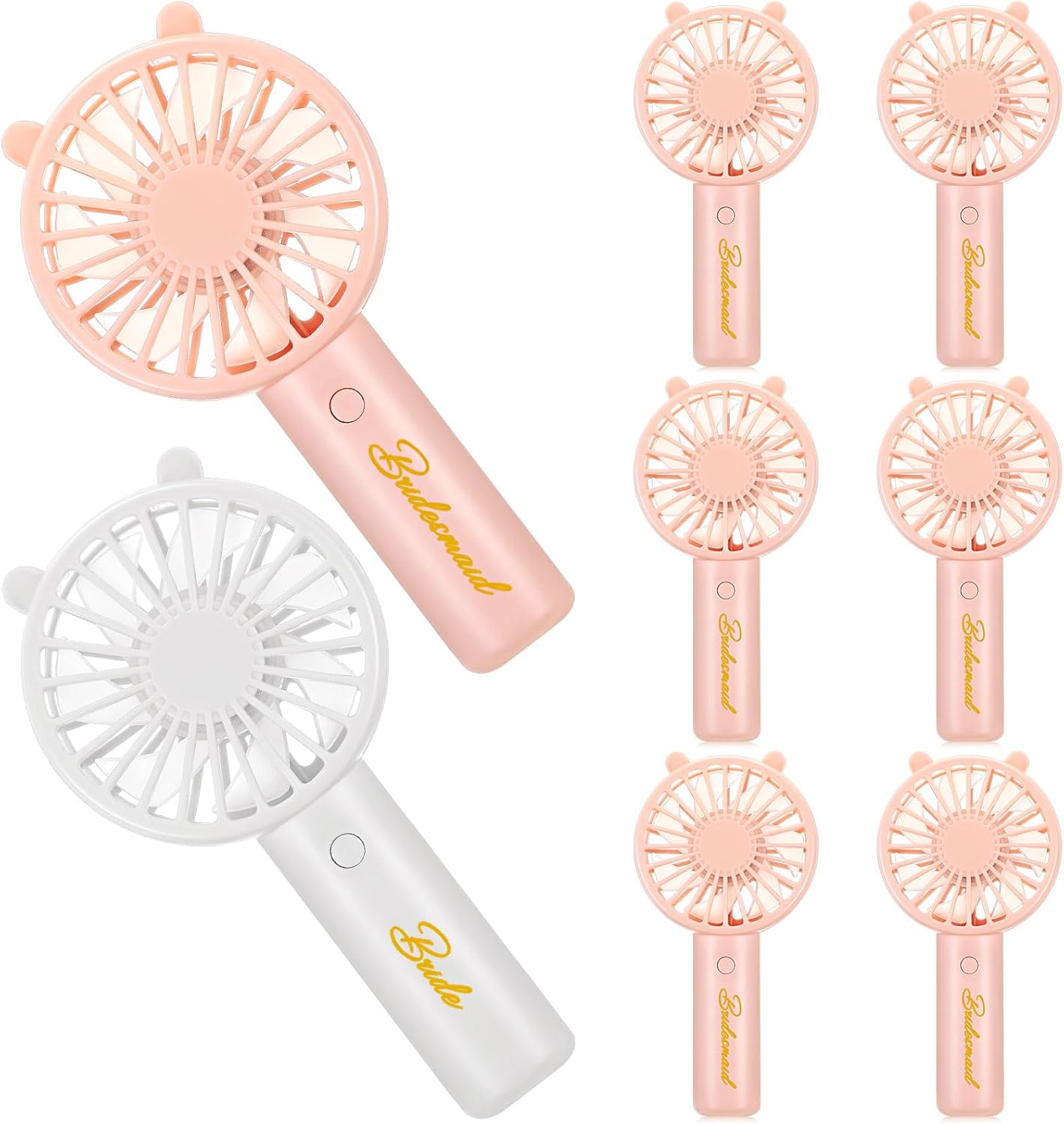 Glooglitter 8 Pcs Bachelorette Party Handheld Fan Bulk 1 White Bride USB Personal Hand Held Fan and 7 Pink Bridesmaids Small Eyelash Fan for Wedding Party Bachelorette Party