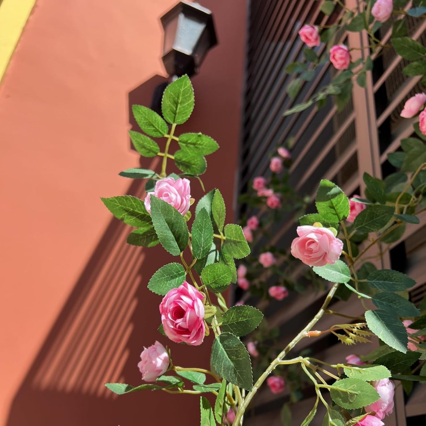 6FT Bendable Pink Rose Flower Garland, Artificial Silk Wild Roses Vine Leaves Hanging Flowers for Wall Fireplace Fence Trellis Wedding Baby Shower Room Home Spring Summer Decor(2PC)
