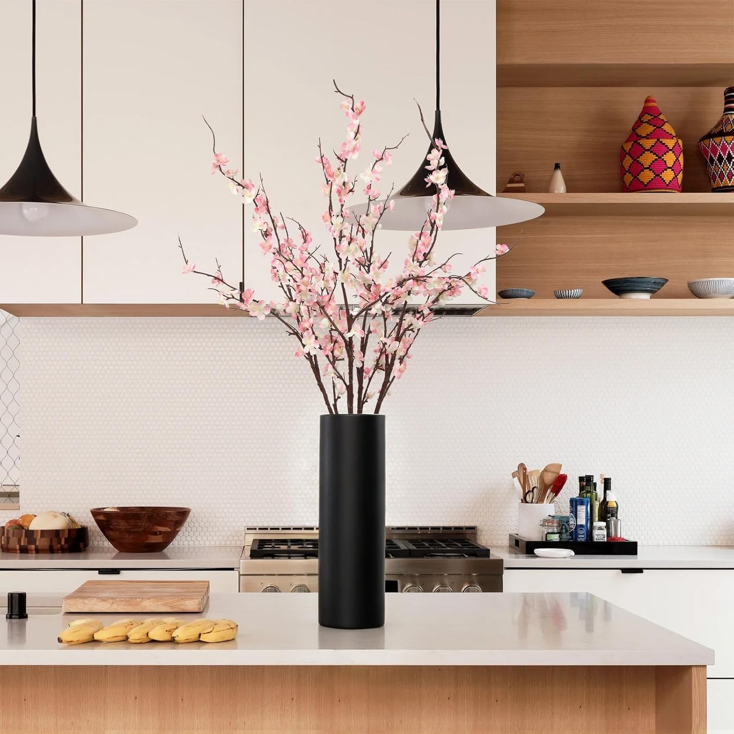 38'' Artificial Cherry Blossom Branches 4PCS Pink Cherry Blossom Branches with Long Stems Faux Silk Flowers for Vase Spring Wedding Home Office Bedroom Party Table Centerpieces Decor (Pink)