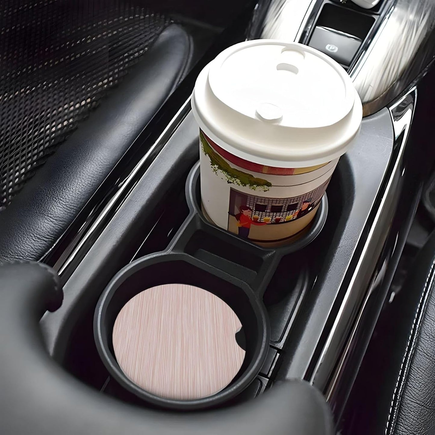 Light Pink Pastel Pattern Subtle Vertical Stripes Car Coasters for Cup Holders,2pcs Anti-Slip Ceramic Car Coasters with Finger Notch Car Accessories