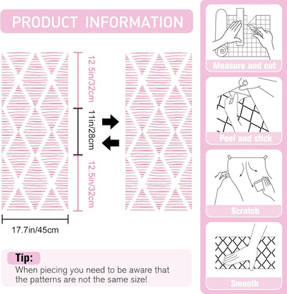 Modern White and Pink Peel and Stick Wallpaper 17.7"x120" Stripe Diamond Wallpaper Vinyl Waterproof Contact Paper Shelf Paper Drawer Liner Roll for Bedroom Living Room