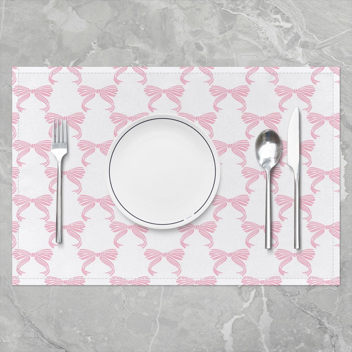 Feelyou Bow Placemats Set of 4 Pink and White Bow Table Mats Bowknot Place Mat for Kitchen Dining Table Party Decor Indoor Outdoor 18"x12" Non-Slip Easy to Clean for Girls